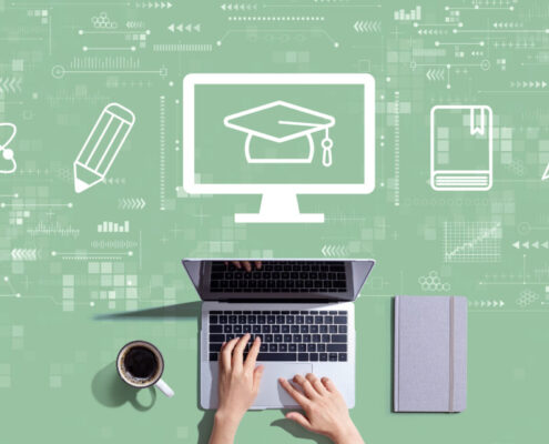 E Learning Concept With Person Working With Laptop