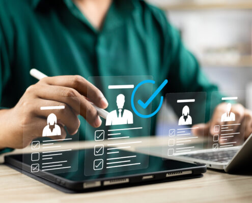 Human Resource Management Technology (hr), Human Resource Manager Touching Human Resource Network Structure And Checks The Cv Online To Choose The Perfect Employee For Company, Effective Recruitment.