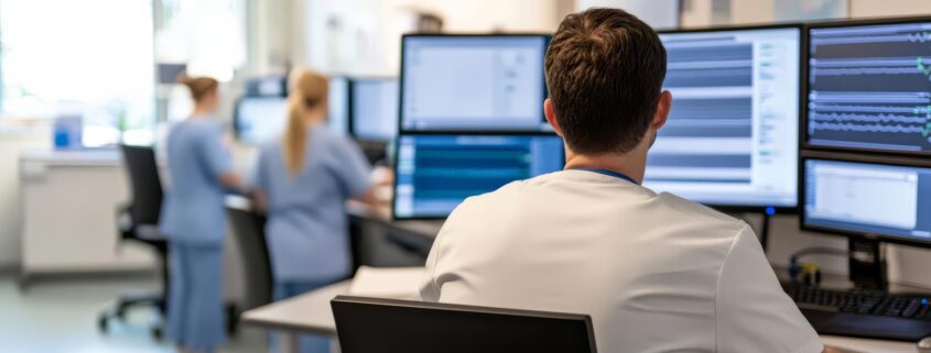 Modern Nurse Station With Multiple Monitors, Staff Working Efficiently, Organization, Healthcare Team