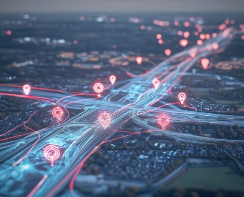 Geospatial Intelligence And Logistics Visualized On A City Map With Location Pins