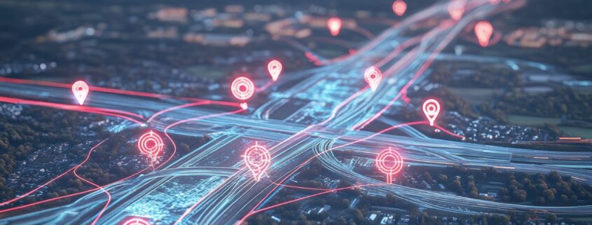 Geospatial Intelligence And Logistics Visualized On A City Map With Location Pins